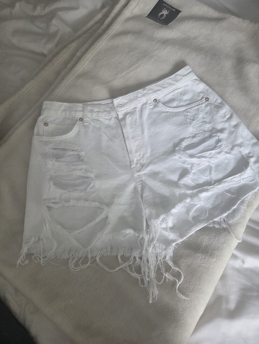 We The Free White Distressed Denim Shorts